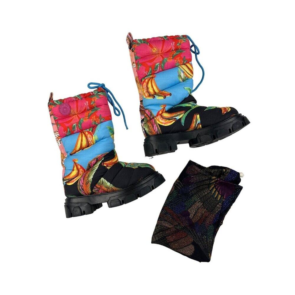Farm Rio - Chevron Forest Puffy Boots in Black Multicolor